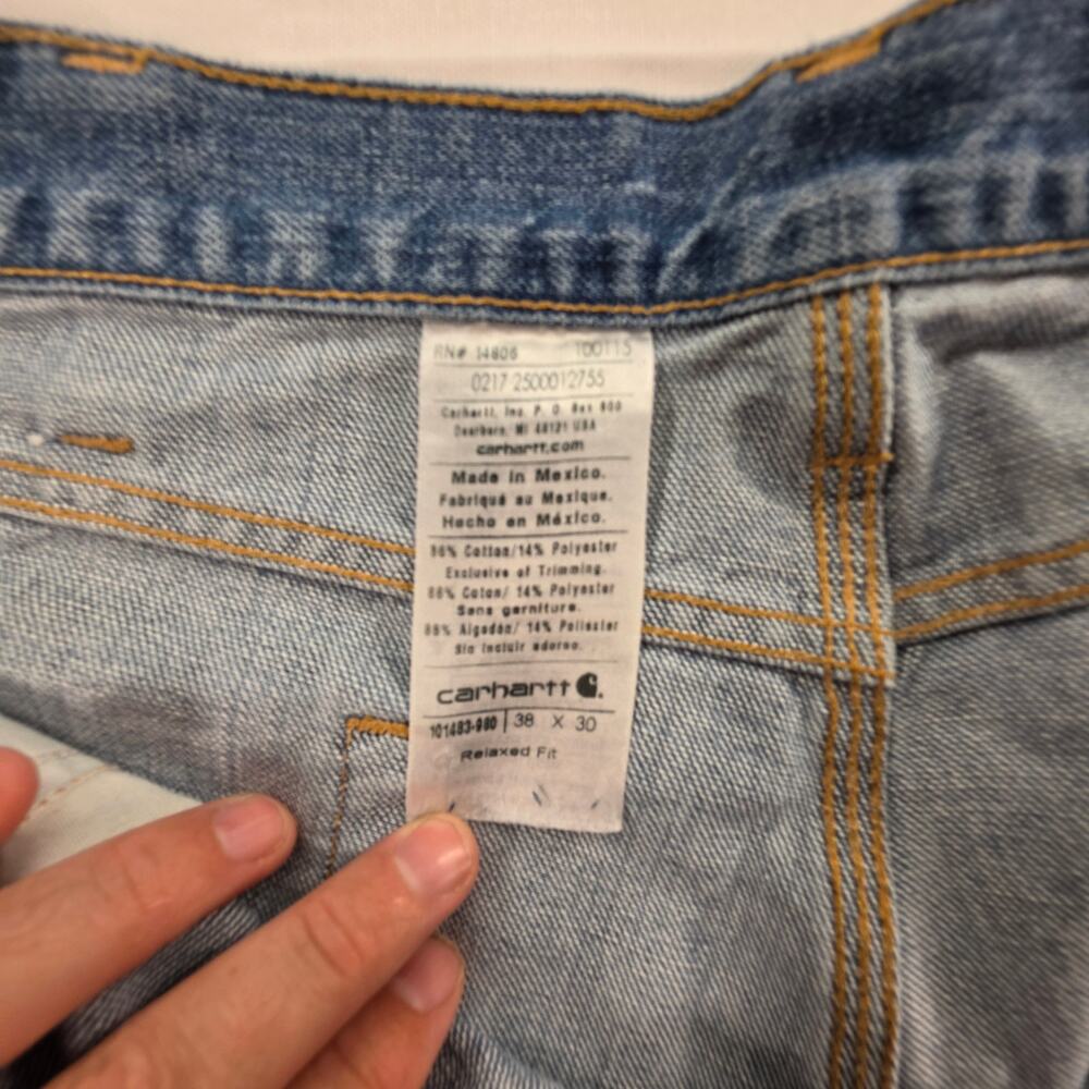 Carhartt Relaxed Fit Jeans Mens 38x30 Light Wash Distressed Workwear Denim Pants - Picture 3 of 14